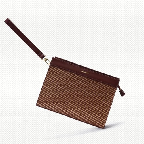 MOKOBARA Freddie's Pouch Leather Clutch With Detachable Wrist Strap Maroon | Storage Slip Pockets Lightweight Water Resistant Portable Handbag Purse Evening Cocktail Party Wristlet Concealed Zippers