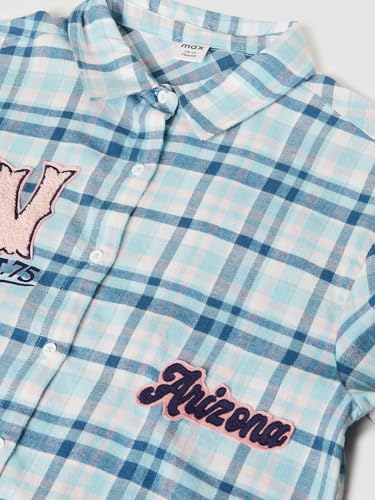 Girls Applique Checked Regular Fit Shirt (Blue_12-14 Y)