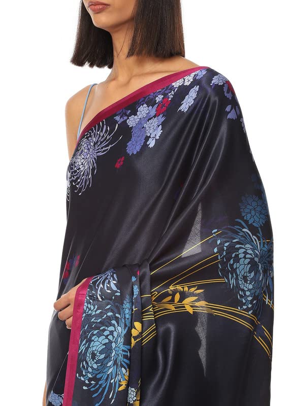 Satya Paul Blue Georgette Satin Silk Printed Casual Festive Party Wedding Saree for Women