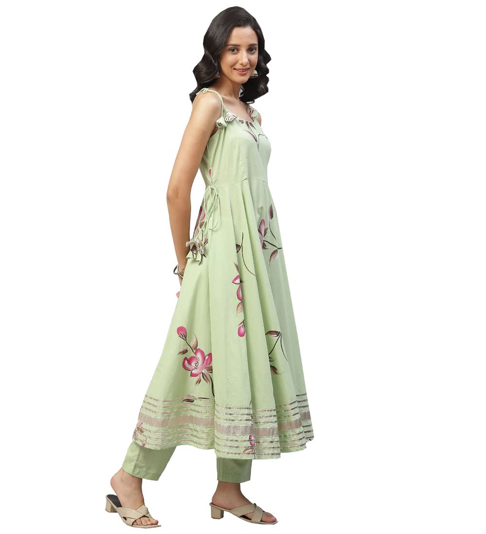 Divena Women's Cotton Anarkali Kurta Pant Set With Dupatta (DK0748-5XL_Green_5XL)
