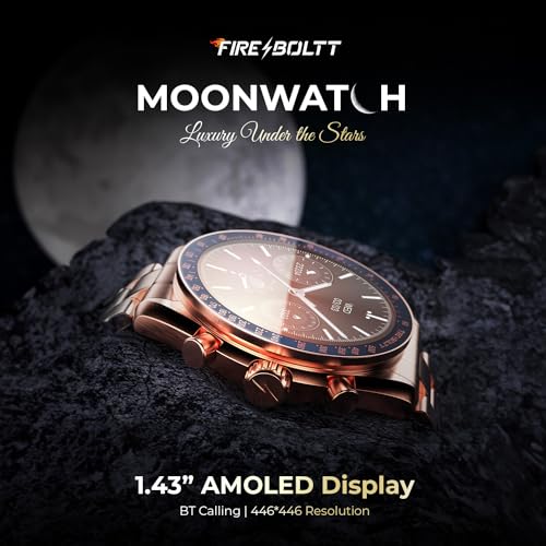 Fire-Boltt Moonwatch 36.3mm (1.43 inch) AMOLED Display, Wireless Charging, Metallic Frame, Stainless Steel Luxury Straps, Complete Health Suite, Bluetooth Calling, Sports Modes (Rose Gold)