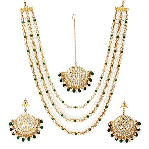 Karatcart Pearl Kundan Multilayered Rani Haar Set - Womens