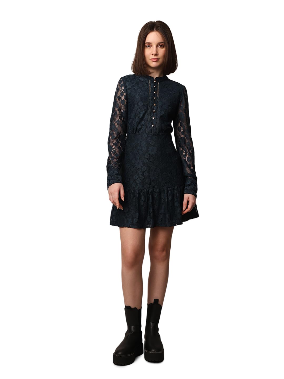 ONLY Women Self Design Fit and Flare Party Blue Fit and Flare Dress