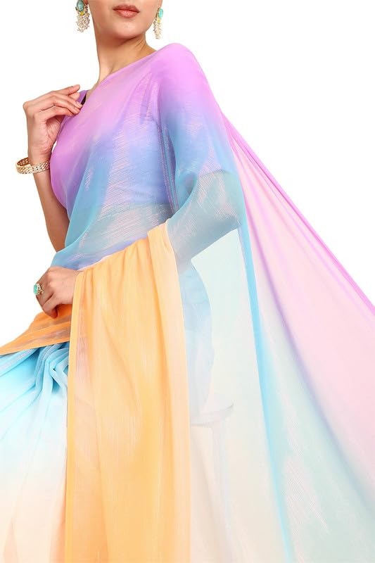 Soch Womens Lavender Chiffon Ombre Print Saree With Tassels