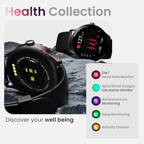 GOBOULT Newly Launched Rover Pro Smartwatch 1.43'' AMOLED, BT Calling 5.2, 1000 Nits Brightness, IP68, 150+ Watchfaces, 120+ Sports Modes, AI Voice Assistant, SpO2 Monitoring (Elite, Free Straps)
