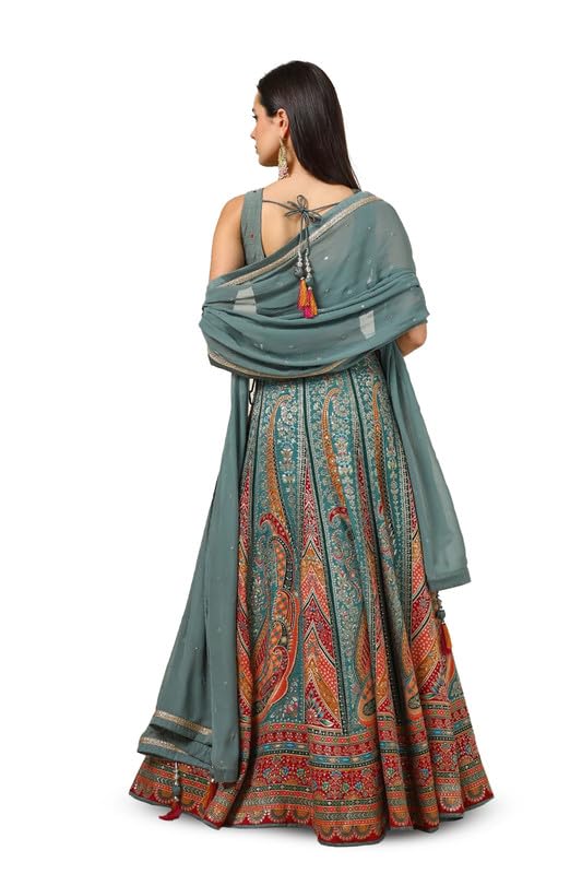 Soch Womens Grey Brocade Ghagra Choli With Cutdana
