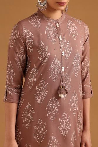 Soch Womens Brown Viscose Bandhani Tunic with Faux Mirror