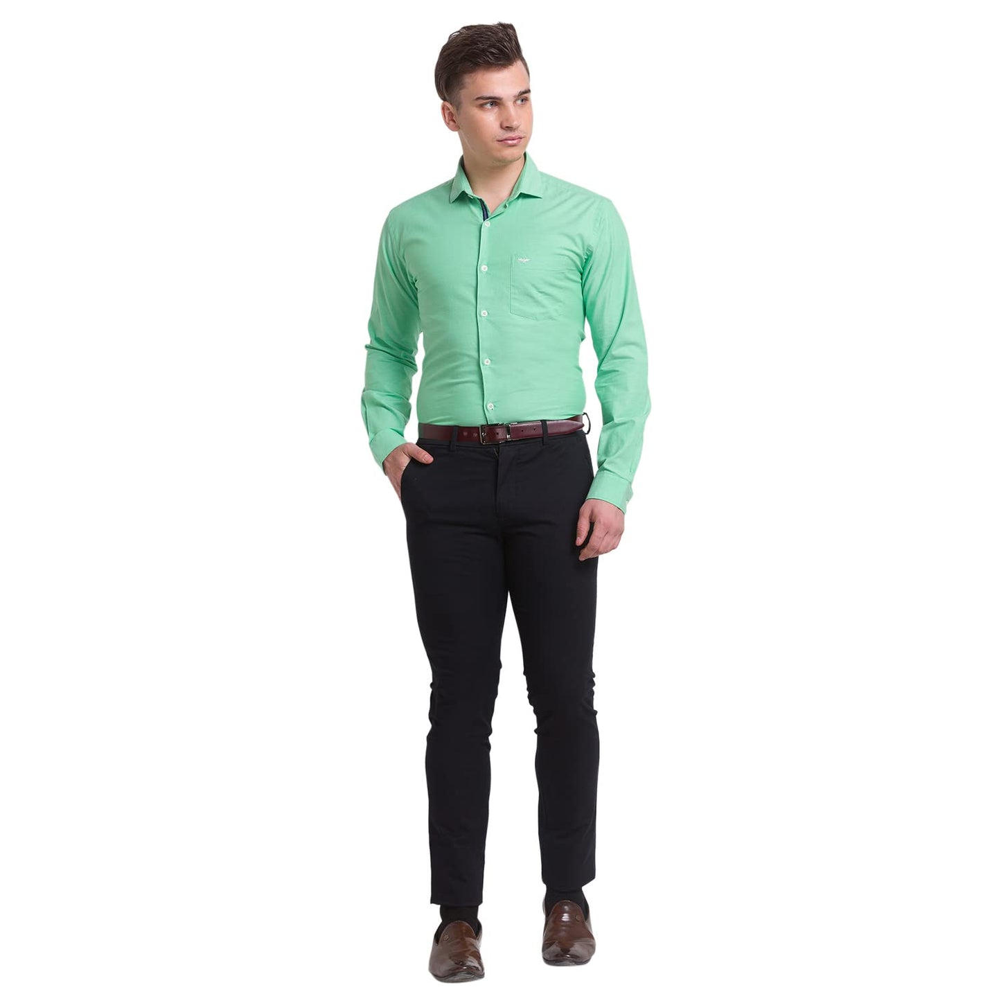 PARK AVENUE Men's Striped Slim Shirt (Green)