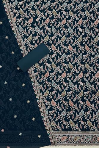 Soch Womens Blue Georgette Embroidered Unstitch Dress Material With Zari