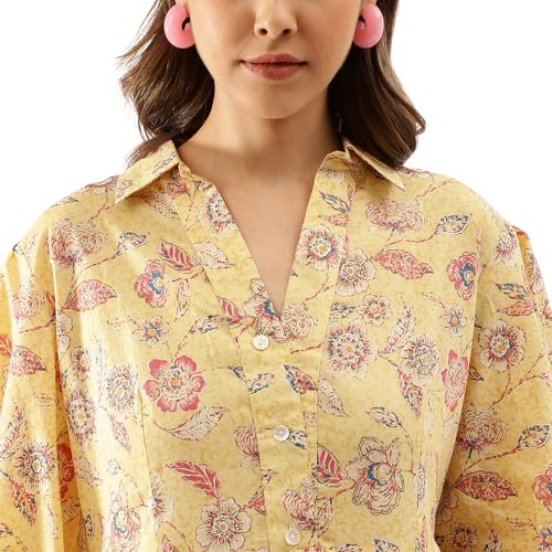 Divena Yellow Floral Printed Rayon Dress for Women