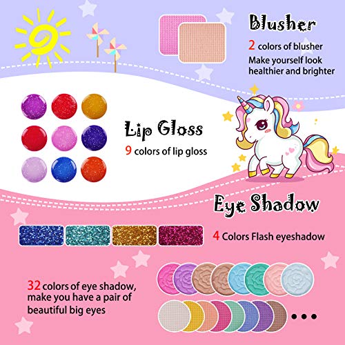 KIDCHEER Kids Makeup Kit for Girls Princess Real Washable Cosmetic Pretend Play Toys with Mirror - Non Toxic
