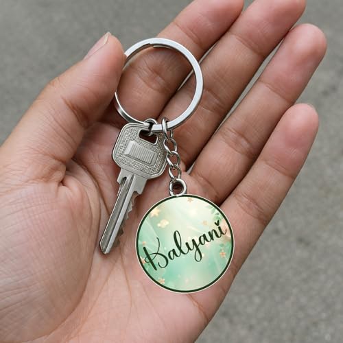 GIFTMEBAZAR Personalized Name Acrylic Keychain For Bike, Car, Bags, Home & Office | Round Keyring | Birthday Gift For Friends | Keychain Return Gift