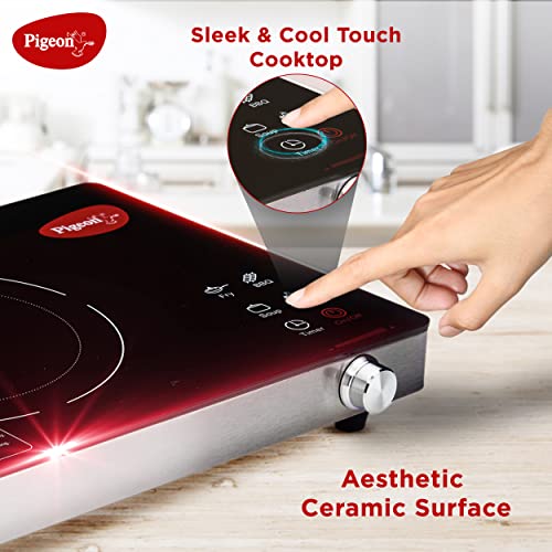 Pigeon Radiant Infrared Cooktop 2000 Watt, Compatable for all cooking utensils, Black, Medium