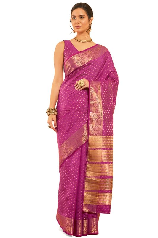 Soch Womens Fuchsia Floral Woven Design Art Silk Saree