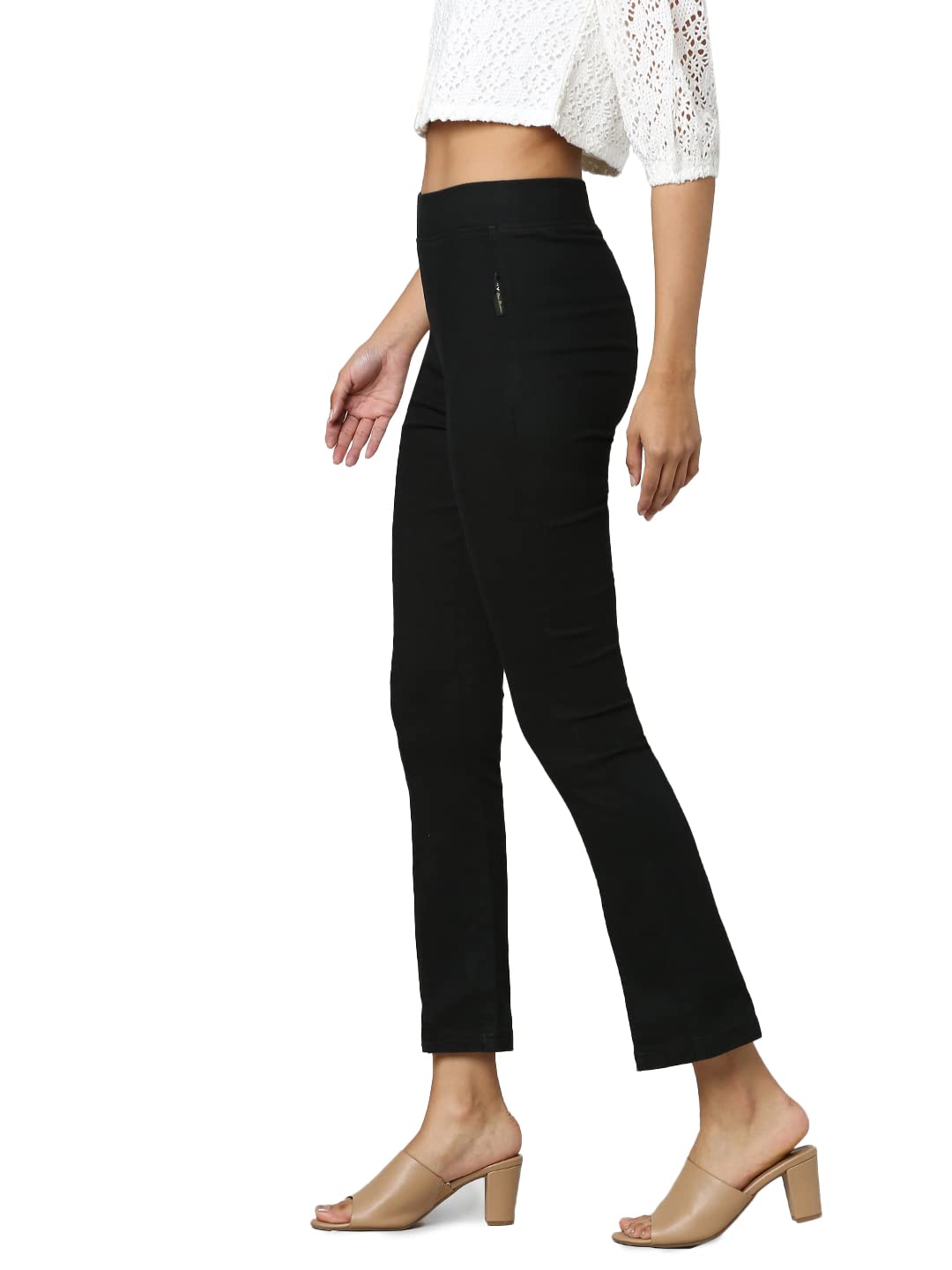 Only Women's Cotton Blend Fit & Flare Black Jegging_33