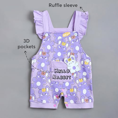 Hopscotch Girls Purple Short Sleeves 2-Pc Pure Cotton T-Shirt And Dungaree For Ages(9-12 Months)