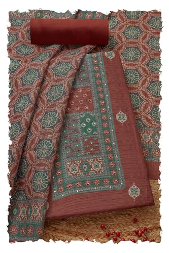 Soch Womens Earth Art Silk Ethnic Motifs Unstitched Dress Material With Sequins