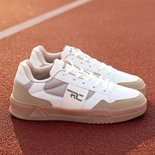 Red Chief Men’s Sneaker | Beige-White Lace-Up Low Ankle Athletic Shoe with Breathable Mesh & PU (C6019)