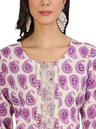 Divena Purple Floral Print Cotton Kurta pant with Dupatta set for women