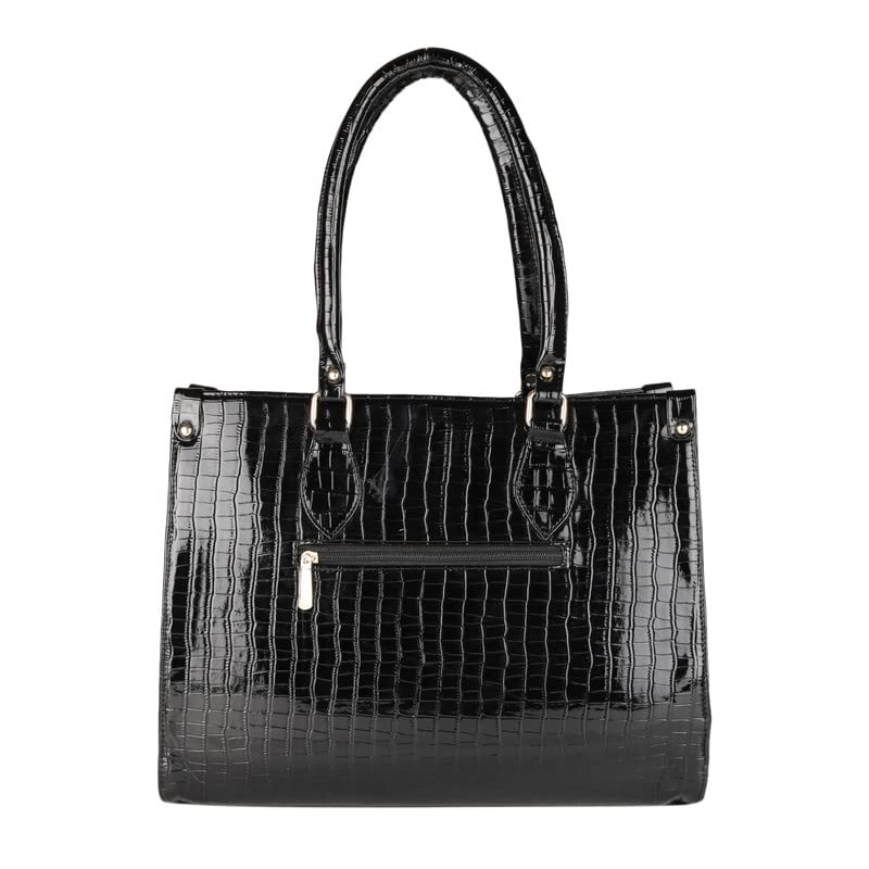 MINI WESST Women's Solid Black Synthetic Leather Tote Bag for Office, College and Party (MWTB009BL)