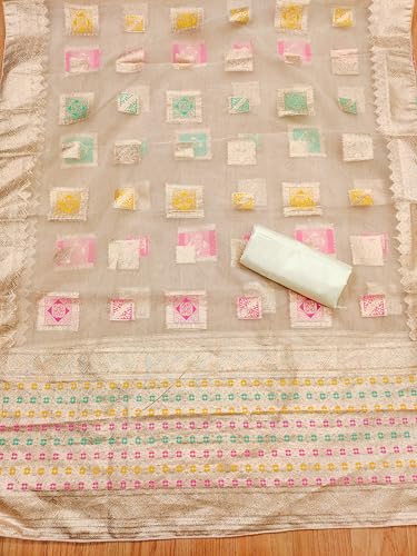 Leeli Peeri Designer Women's Chanderi Jacquard Embroidery Work Unstitched Salwar Suit Dress Material