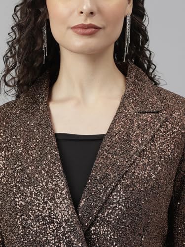 Latin Quarters Women's Copper Full Sleeve Sequins Party Jacket