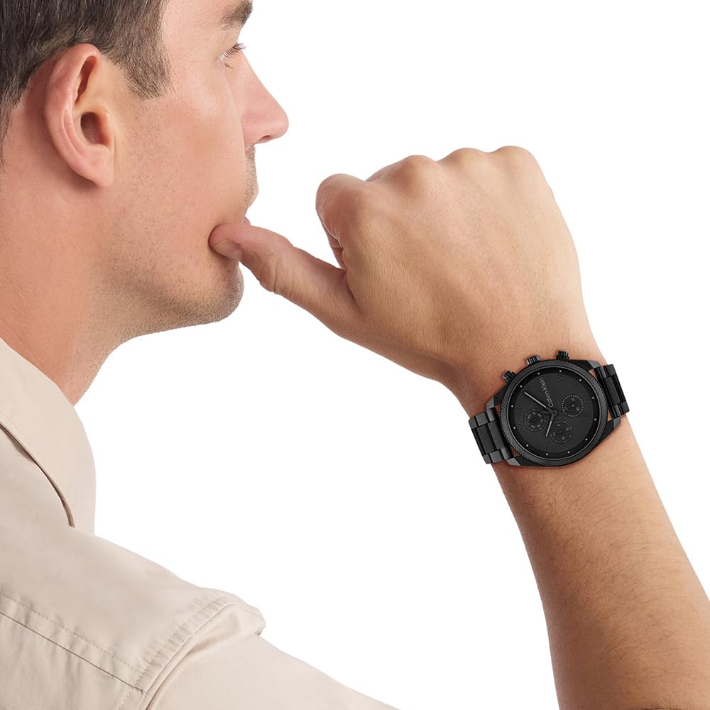 Calvin Klein Impact Qtz Multifunction Black Round Dial Men's Watch|Stainless Steel Material|Multi Color Band - 25200359