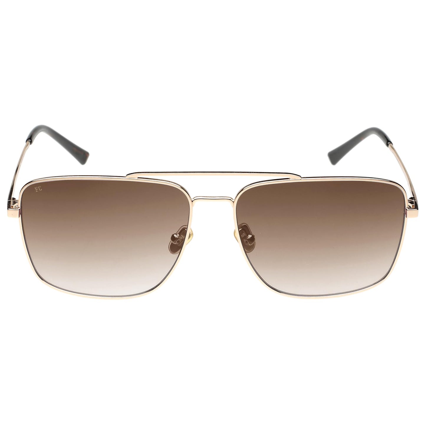 French Connection|Gold Full Frame Square Sunglasses|100% UV Protected (Uv 400) Brown Gradient Faded Lens|Men's|Large|FC 7635 C1 S