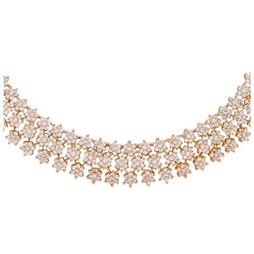 Ratnavali Jewels American Diamond White Necklace Pendant Set with Earrings for Women