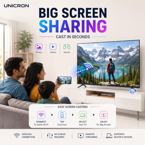 UNICRON 32 Inch Android Smart TV with Voice Control Remote, HD Ready LED Television, WiFi Built in 30W Speaker, IPS Display & Apps Compatible (Netflix, Prime)