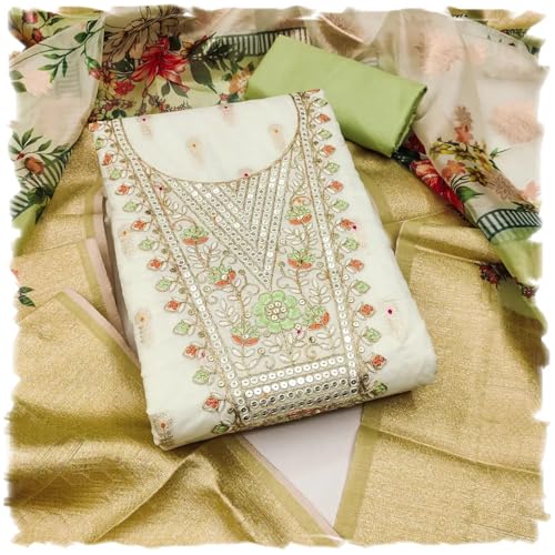 Leeli Peeri Designer Women's Jacquard Embroidery Work Unstitched Salwar Suit Dress Material