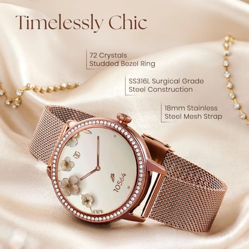 Titan Valerie 1.19" AMOLED Studded Stainless Steel Smart Watch for Women, Next-Gen Chipset, Functional Crown, SOS & BT Calling, Women Wellness Suite, BP & Skin Temp Monitor, Fast Charging (Brown)