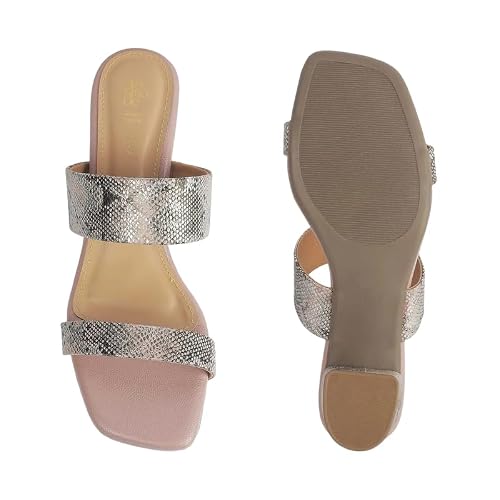 tresmode Rentu Champagne Women's Dress Block Heel Sandals in Size 8 UK / 41 EU