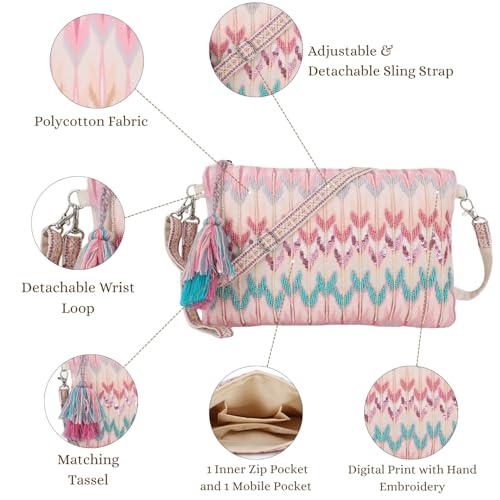 Anekaant Unisex Adult Ghoomar Pastel Pink & Multi Polycotton Ikat Digital Printed Sling Bag
