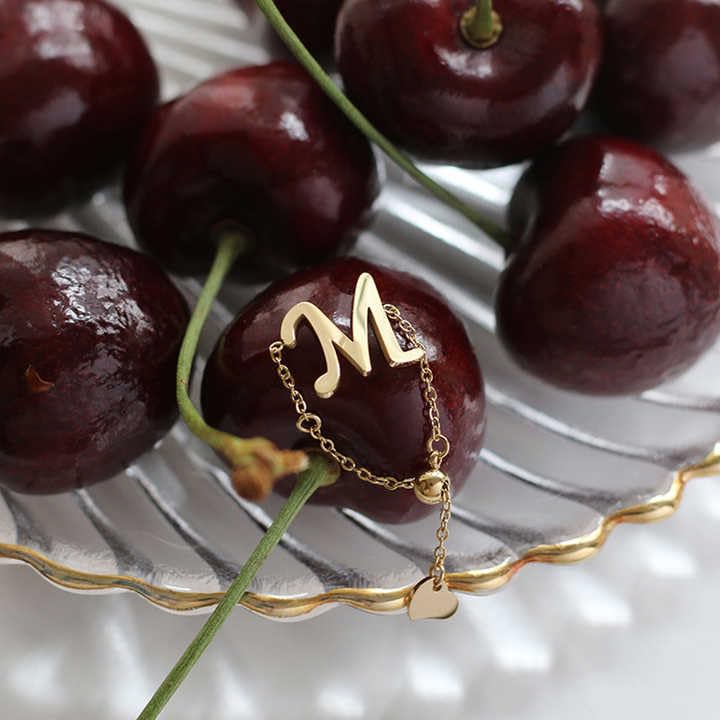 PALMONAS Initial M Ring for Women (Adjustable Size) - Waterproof & Anti-Tarnish, Gift for Girls & Women