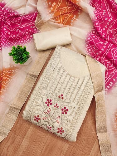 Leeli Peeri Designer Women's Simmer Jacquard Embroidery Work Unstitched Salwar Suit Dress Material