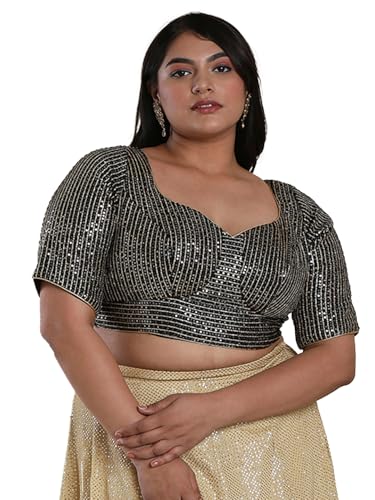 SALWAR STUDIO Women's Black Silk Readymade Saree Blouse-PLSSB00010-BLCK