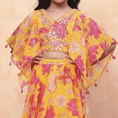 Biba Girls Yellow Polyester Printed Flared Lehenga Set_2-3Y