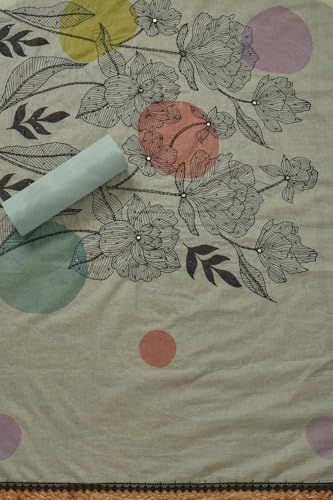 Soch Womens Turquoise Blue Mul Chanderi Floral Print Unstitch Dress Material With Beads