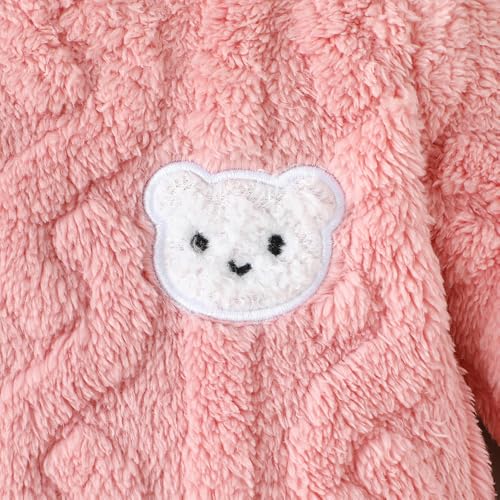 Hopscotch Girls Full Sleeves Pink Teddy Embroidered Bodysuit with Hat For Ages (6-9 Months)