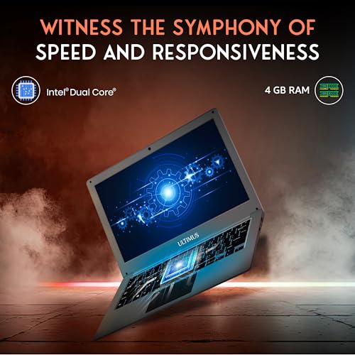 ULTIMUS Pro Intel Celeron Dual Core Laptop 4GB RAM, 128GB M.2 Emmc Expandable~512GB Intel HD Graphics 2.0x1 3.0x1 USB HDMI Sd Card Slot ‎LPDDR4 Dual Speaker Dual Microphone Win 11 Home Gray, 1.2 kg
