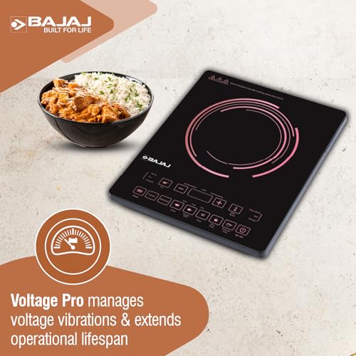 Bajaj ICX 200FP 2000 W Induction Cooktop | 7 Pre-Set Menus | Digital Display | Cool Touch Surface | 1 Year Warranty 【Black】