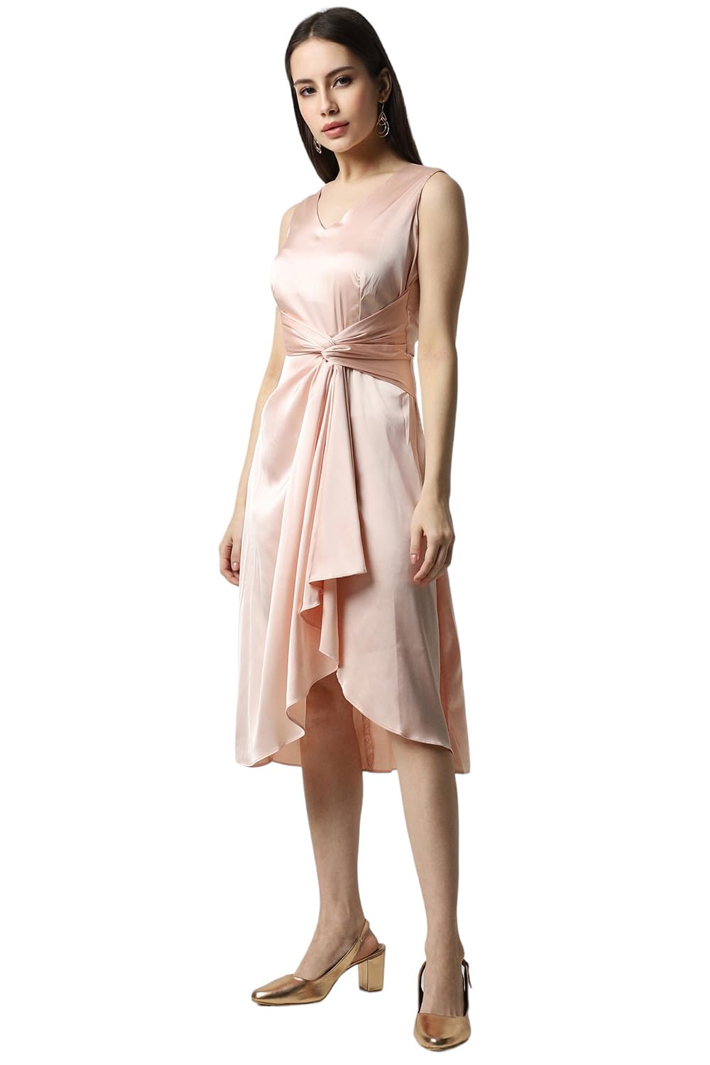 Van Heusen Women's Polyester Blend Asymmetrical Knee-Length Dress (VWDRERGHD97006_Pink