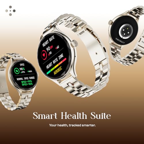 Fire-Boltt Phoenix Aura Women Smart Watch with 1.26” Diamond-Cut HD Display, Rotating Crown, Wireless Charging, Bluetooth Calling, Voice Assistant, 120+ Sports Modes - Silk Champagne