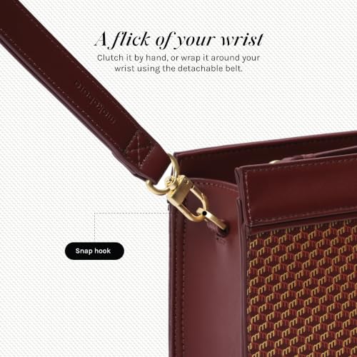 MOKOBARA Freddie's Pouch Leather Clutch With Detachable Wrist Strap Maroon | Storage Slip Pockets Lightweight Water Resistant Portable Handbag Purse Evening Cocktail Party Wristlet Concealed Zippers