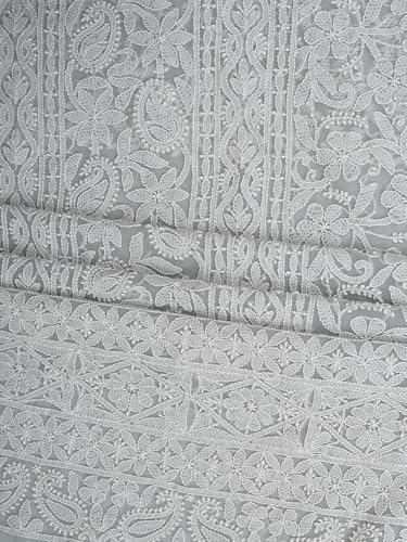Ada Hand Embroidered Lucknowi Chikankari Unstitched Georgette Dress Material Suit Piece with Dupatta for Women 01A873551 Grey