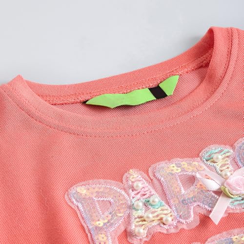 Hopscotch Girls Peach Full Sleeves 2-Pc Sequin Embellished Jogger Set For Age (4-5 Years)
