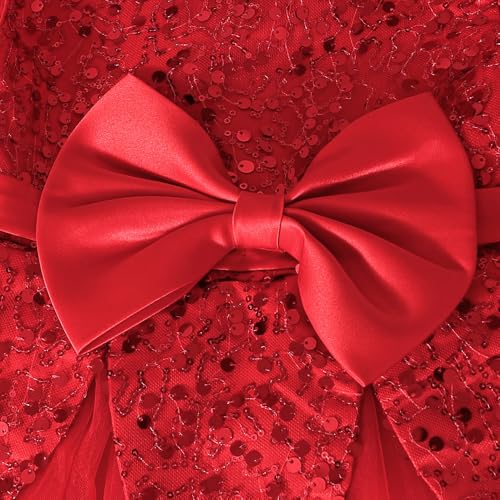 Hopscotch Girls Sleeveless Red Sequin Embellished Bow Dress for Age (6-8 Years)