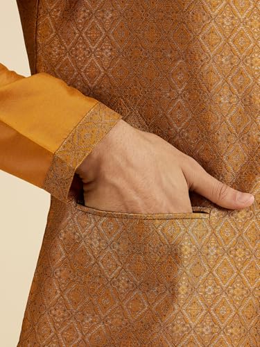 Manyavar Men's Brocade Regal Embroidered Kurta Jacket Set (Mustard,XL)