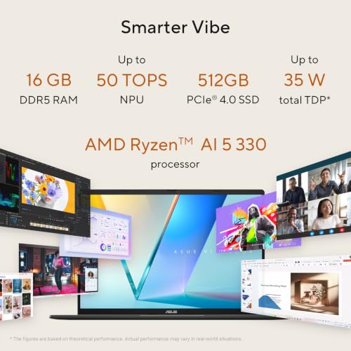 ASUS Vivobook S16 (2026),Smartchoice, AMD Ryzen AI 5 330,AMD Radeon iGPU,16GB RAM(Upgradeable),512GB SSD,FHD,OLED,16"(40 cm),Win 11,M365 Basic(1Y),Office 24,Matte Gray,1.7 Kg,M3607KA-SH149WS,AI Laptop